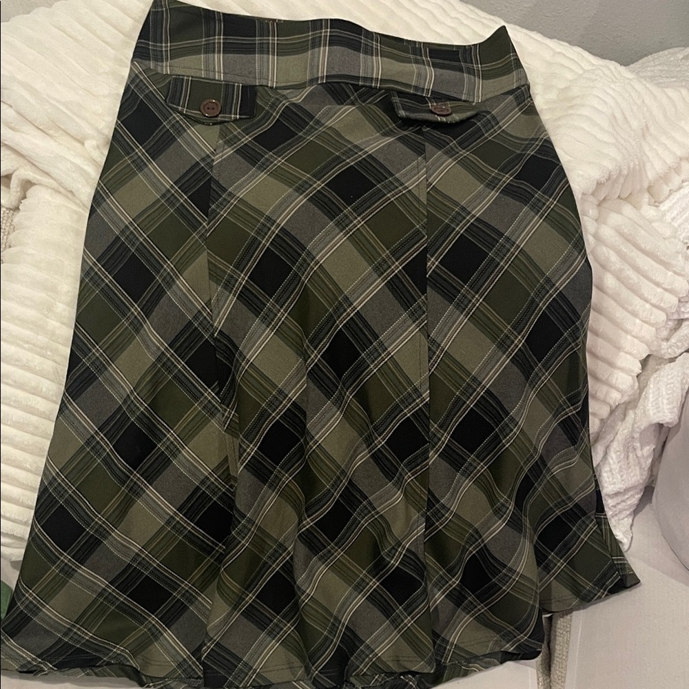 MOA USA Plaid A-Line Skirt in Green and Black
